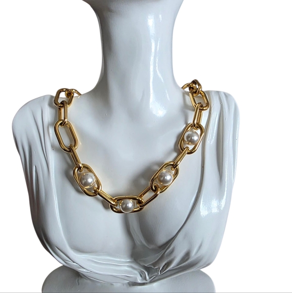 Michael Kors Gold Pearl Link Collar Necklace  NWOT - Picture 1 of 10